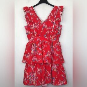 NWT Betsey Johnson Red Floral Ruffled Mini Dress size small